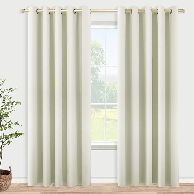 KOUFALL 60 Inch Wide Room Divider Curtains 2 Panel Set Split Privacy Sound Proof Boho Room Curtains for Sliding Glass Patio Doors,Cream Beige White,Total Width 120 x 84 Inch Long