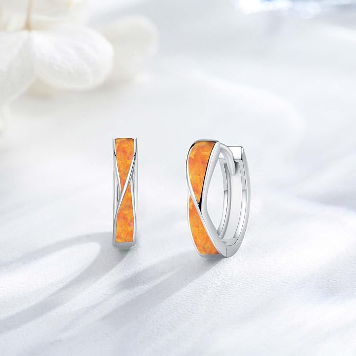 Midir&Etain Opal Hoop Earrings 925 Sterling Silver Huggie Earrings Hypoallergenic Cartilage Hoops Opal Jewelry Gifts for Women