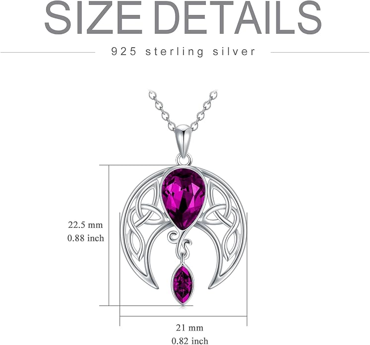 AOBOCO Sterling Silver Celtic Crescent Moon Goddess Pendant Irish Good Luck Necklace with Birthstone Crystal, Celtic Moon Jewelry Gift for Women Mom Wife