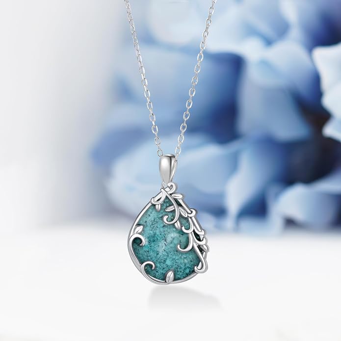 Teardrop Moonstone/Turquoise Necklace for Women 925 Sterling Silver Cage Filigree Necklaces Anniversary Birthday Jewelry Gift for Women
