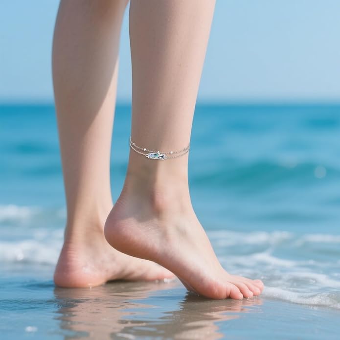 VONALA Mermaid Anklet 925 Sterling Silver Abalone Shell Ocean Jewelry Gifts for Women Mother Friends