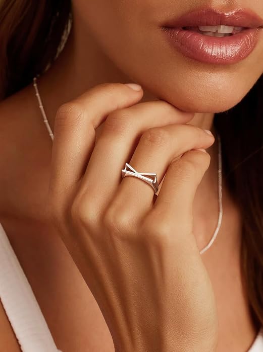 SILVERCUTE 925 Sterling Silver Initial Rings for Women,Adjustable Capital Letter Ring Hypoallergenic,Minimalist 925 Silver Rings for Mother Daughter