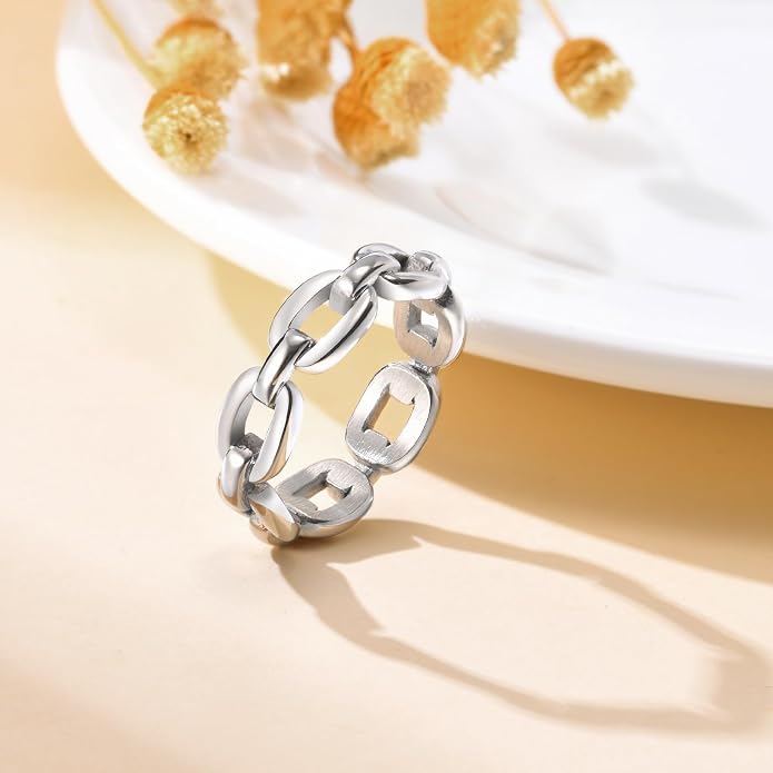 VNOX 18K Gold Plated/Silver Stainless Steel Cuff Link Ring for Women