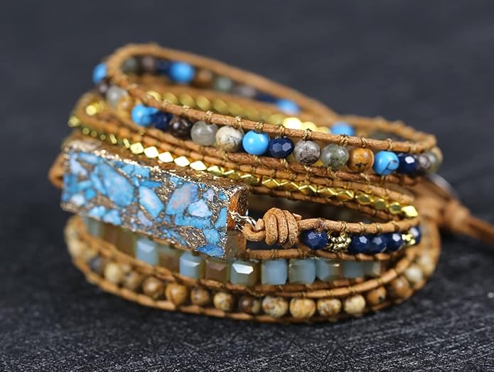 Women Wrap Bracelets Boho Natural Stone Jasper Turquoises Strand Bracelet Jewelry Collection