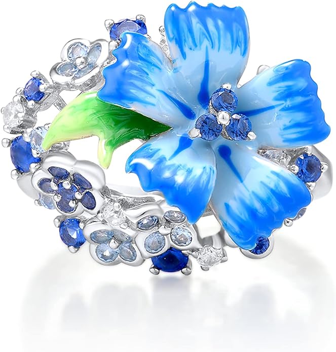 Santuzza 925 Sterling Silver Enamel Flower Ring for Women