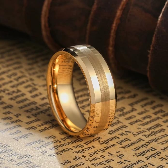 King Will Tungsten Carbide Wedding Band for Men Women-4/6/8mm Width 14K Gold Plated Tungsten Wedding Ring Matte Brushed & High Polished Style Comfort Fit Wedding Band Size 6-14