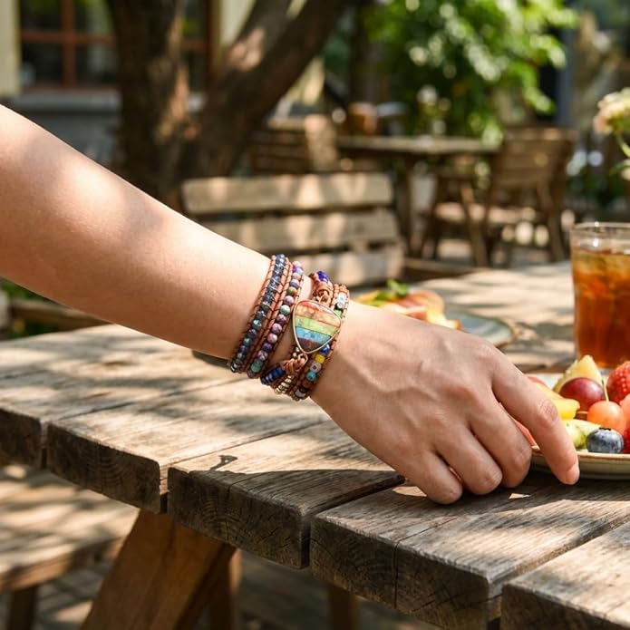 YGLINE Boho Handmade Wrap Leather Tube Crystal Stone Bracelet for Women