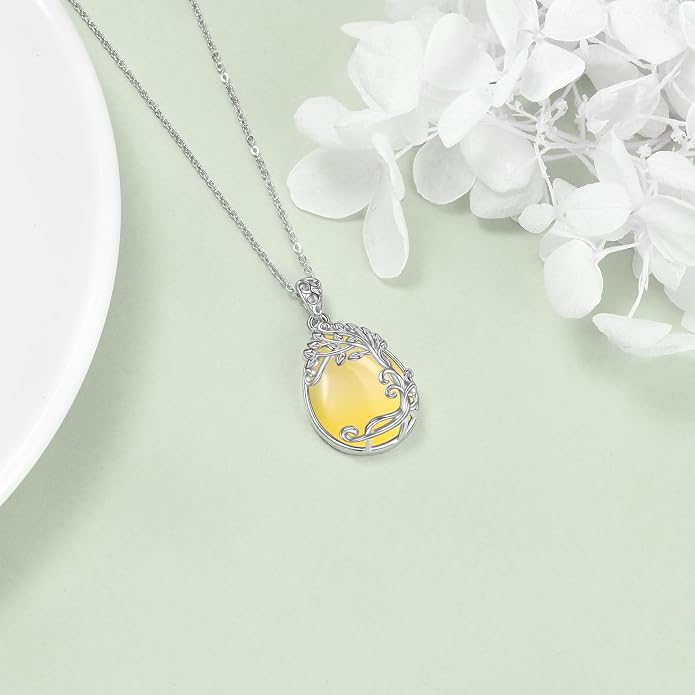 YAFEINI 925 Sterling Silver Moonstone Necklace Filigree Teardrop Pendant Necklace Jewelry for Women Girls