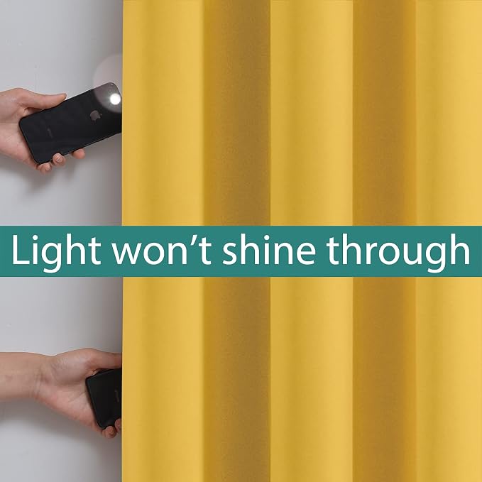 Yakamok Mustard Yellow Blackout Patio Door Curtain Panels W70 x L84, 1 PCS | Noise Reducing Barrier Panel for Sliding Glass Door, 2 Thick Layers Heat Full Light Blocking Patio Door Drapery