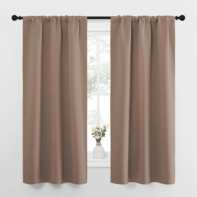 NICETOWN Kitchen Window Blackout Curtains - Window Treatment Thermal Insulated Rod Pocket Small Blackout Draperies/Drapes for Bedroom/Kitchen (Cappuccino, Set of 2, 34 in x 63 in (W x L))