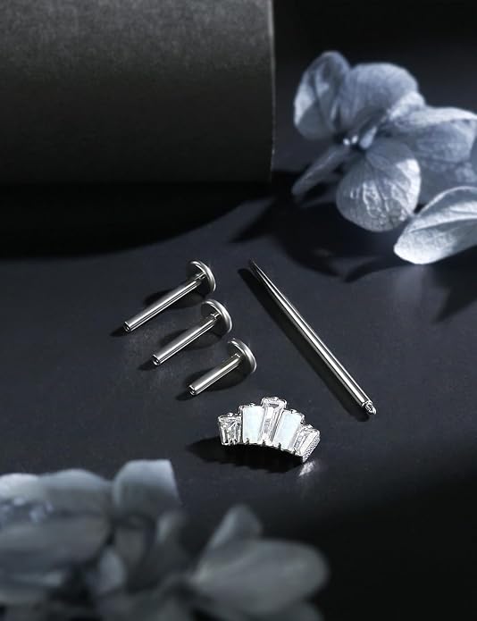 16G Astm F136 Titanium Internal Thread Flat Back Earrings Nose Studs Tragus Forward Helix Conch Cartilage Lobe Earrings Stud Medusa Labret Monroe Lip Ring Piercing Jewelry For Women Men