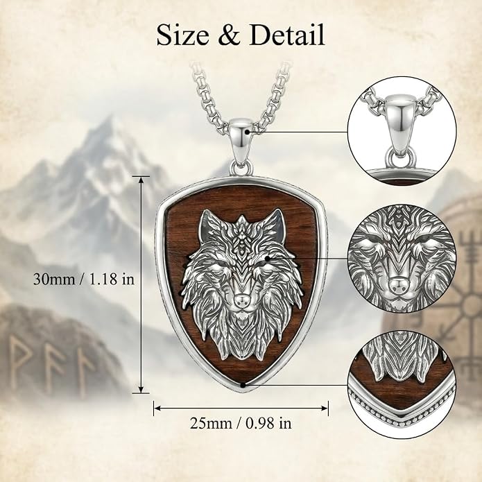 ONEFINITY Wooden Necklace Viking Wolf/St Benedict Medals/St Michael/Crucifix/St Christopher Pendant Necklace for Men Archangel Amulet Wooden Religious Jewelry Gifts for Men Women