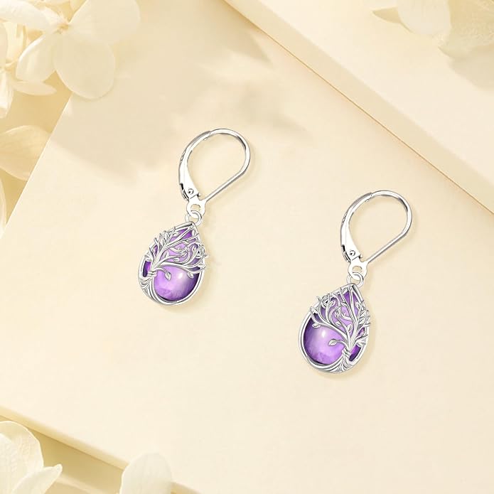 Tree of Life/Cat/Turtle/Butterfly/Flower/Celtic/Turquoise/Moonstone Dangle Earrings for Women Sterling Silver Cute Animals Drop Earrings Jewelry Gifts