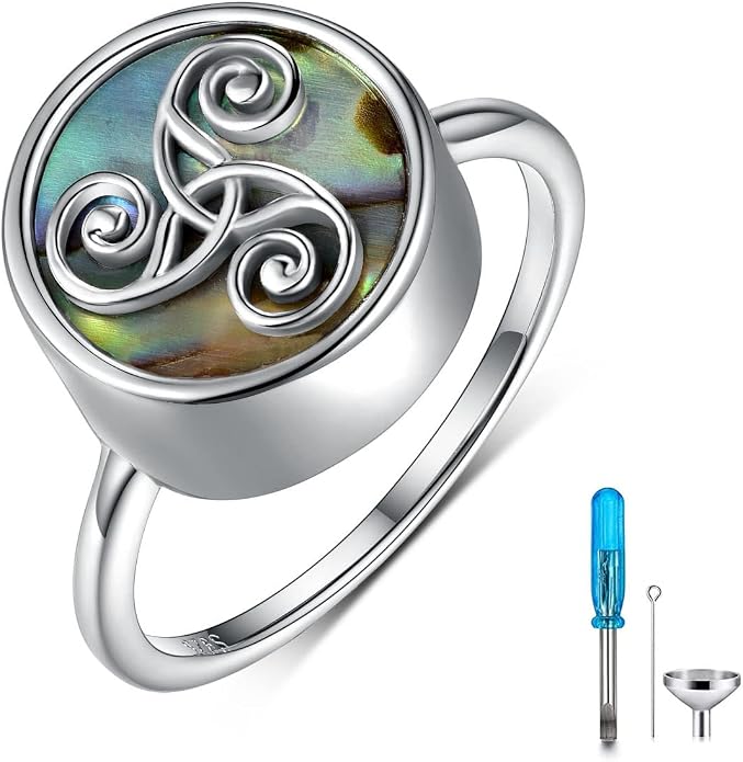 Eternity Celtic Knot Urn Ring for Ashes 925 Sterling Silver Abalone Shell Urn Ring Memorial Keepsake Cremation Rings for Women