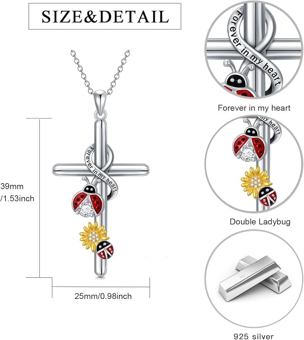 Cross Necklace for Women 925 Sterling Silver I Love You Necklace Religious Jewelry with Gift Box for Mother Daughter