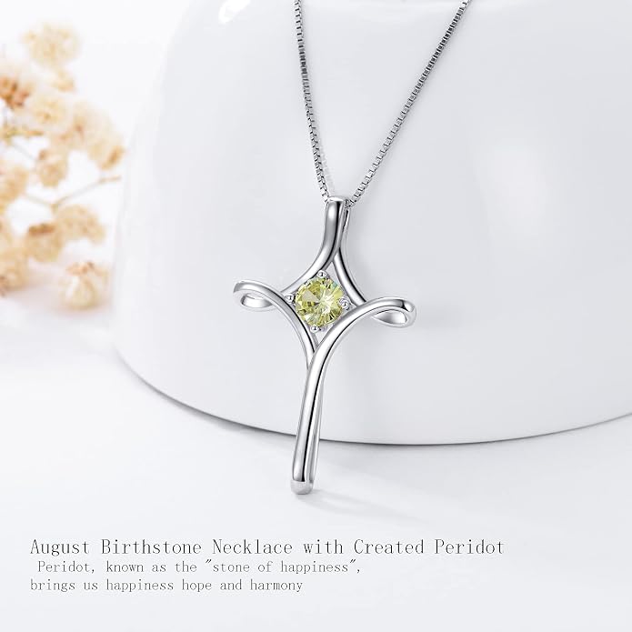TOUPOP Cross Necklace for Women 925 Sterling Silver Birthstone Cross Pendant Fine Jewelry Anniversary Birthday Mothers Day Gifts for Mom Wife Her