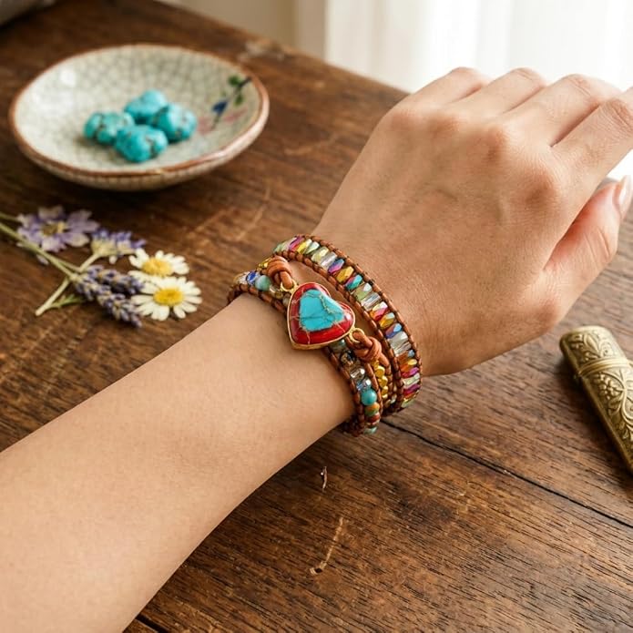 YGLINE Natural Stone Bracelet 3 Wraps Bracelet Handmade Boho Bracelet for Women Bracelet