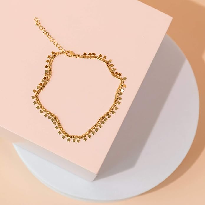PAVOI 14K Gold Plated Anklet for Women - Trendy Link Chain Ankle Bracelet Summer Jewelry - Boho Dainty Anklets with Cubic Zirconia, Beaded, Evil Eye, Star, Station, Pearls Adjustable Gold Jewelry