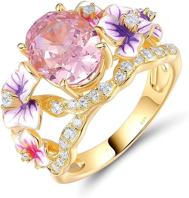 Santuzza 925 Sterling Silver Enamel Flower Ring for Women