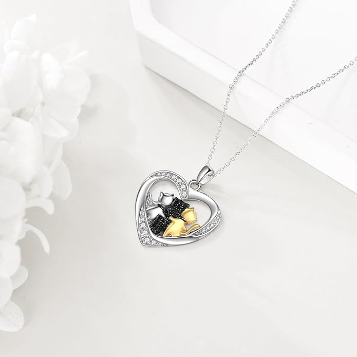 Cat Necklace Sterling Silver Cat Zircon Pendant Gothic Jewelry for Women Animal Lovers Gifts