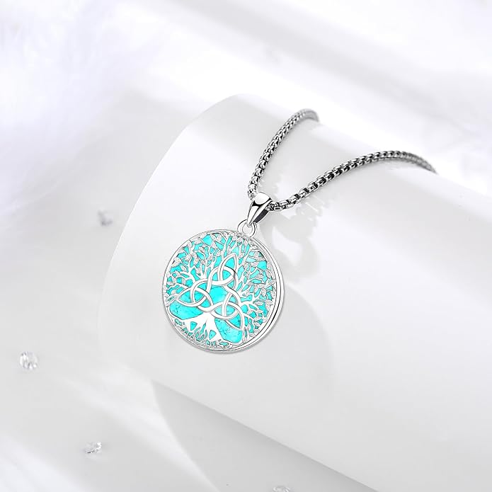 Sterling Silver Tree of Life Necklace for Women Oval Family Tree Necklace Abalone Shell Moonstone Pendant Mother Day Necklace for Mom Tree of Life Jewelry