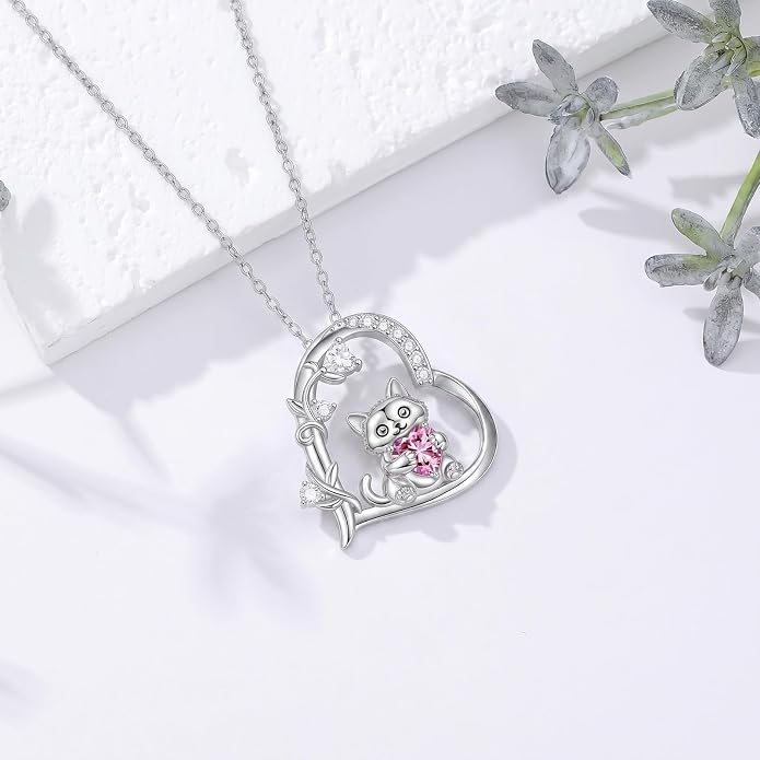 PELOVNY Teddy Bear Necklace for Women 925 Sterling Silver Bear/Highland Cow/Fox/Cat/Axolotl Birthstone Necklace Christmas Birthday Jewelry Gifts for Mom Daughter Wife Sister