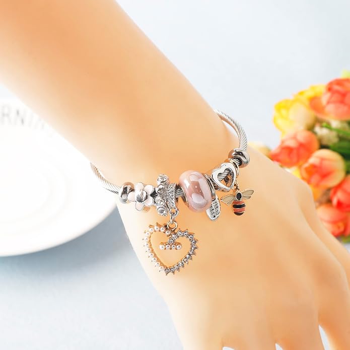 DS Charm Bracelets for girls,exquisite cute cartoon friendship bracelets Silver Stainless Steel Bangle with birthday Gift box, Adjustable girls jewelry Suitable for holiday gifts