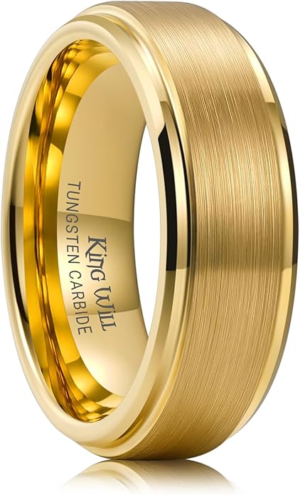 King Will Classic Tungsten Wedding Band for Men, 6/7/8/9/10mm Widths, Polished Finish Step Edge Matte Rings Comfort Fit