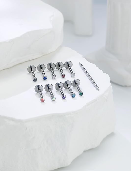 20G 18G 16G Astm F136 Titanium Internal Thread Flat Back Earrings Nose Studs Tragus Helix Conch Cartilage Lobe Earrings Medusa Labret Snake Bite Monroe Lip Ring Piercing Jewelry For Women Men