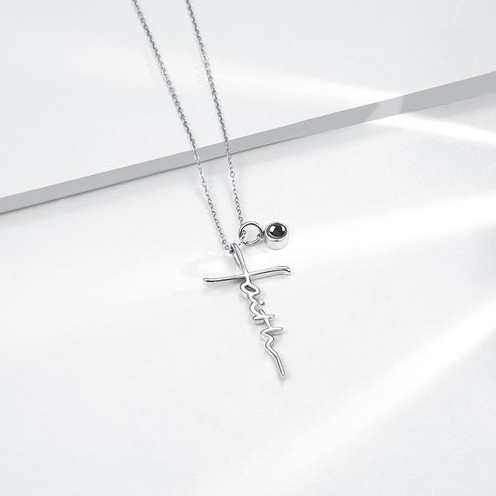 PRAYMOS Faith Cross Necklace for Women 925 Sterling Silver Pendant Necklace With Birthstone Initial Christian Religious Confirmation Baptism Mothers Day Gifts