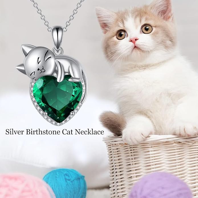 Cat Necklace Sterling Silver Cat Zircon Pendant Gothic Jewelry for Women Animal Lovers Gifts
