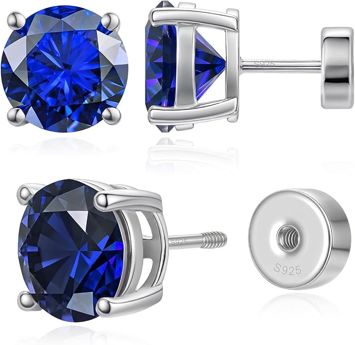 Heart Birthstone Flat Back Stud Earrings, 925 Sterling Silver 18K White Gold Plated, Poke-Free Comfortable Sleep Hypoallergenic Personalized Ear Piercing Jewelry, Mother's Day Birthday Gifts for Women