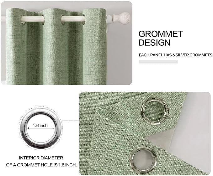 MIULEE Linen Blackout Curtains and Drapes 100% Room Darken Thermal Insulated Grommet Window Panels with Coating 2 PCs W 42 x L 63 inches Sage Green
