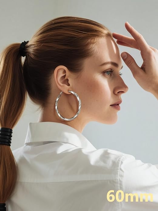 Bestyle 5mm Thick Gold Hoop Earrings Hypoallergenic Hoops for Sensitive Ears Trendy Lightweight Chunky Earrings for Women 30/40/60/80mm