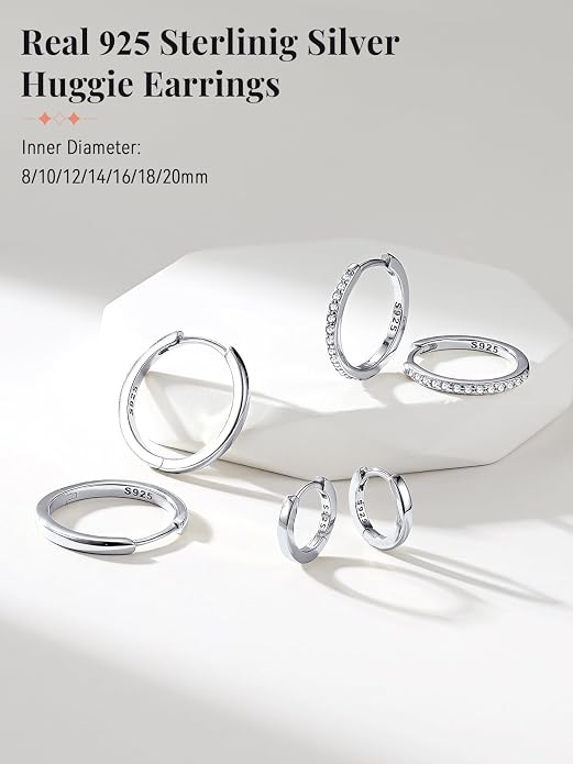 FaithHeart 925 Sterling Silver Huggie Hoop Earrings, Silver Small Hoop Earring for Women, 14K Gold/Black/Rose Gold Hypoallergenic Cartilage Earrings for Women 6/8/10/12/14/16/18/20mm