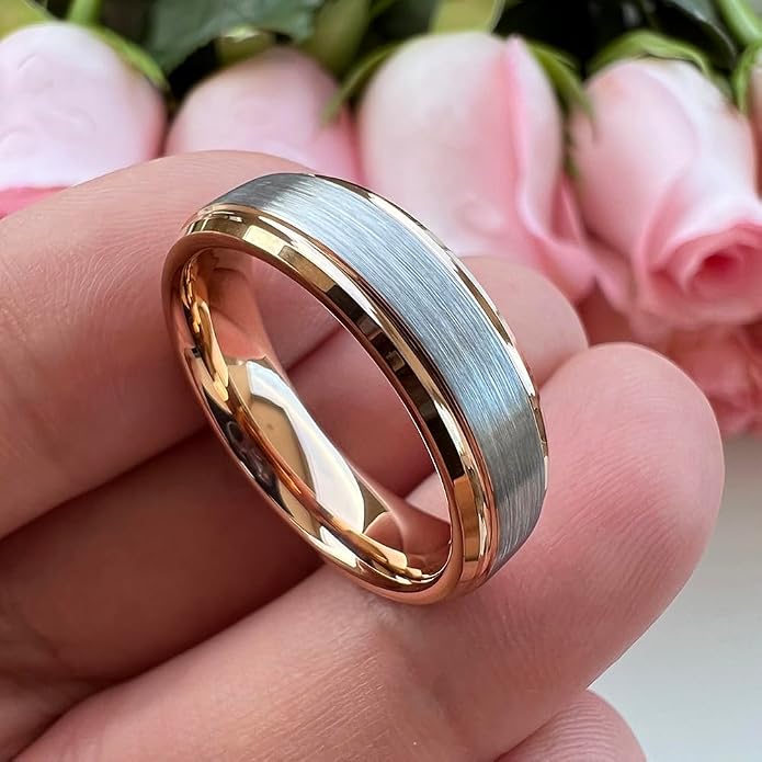 TUTISS 6mm 8mm Tungsten Rings for Men Women Fashion Engagement Wedding Bands Brushed Finish Stepped Beveled Edges Comfort Fit
