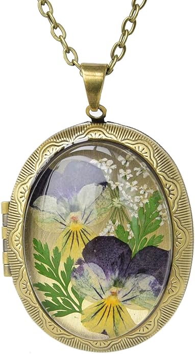 Vintage Photo Locket Necklace Handmade Pressed Flower Locket Necklace for Women