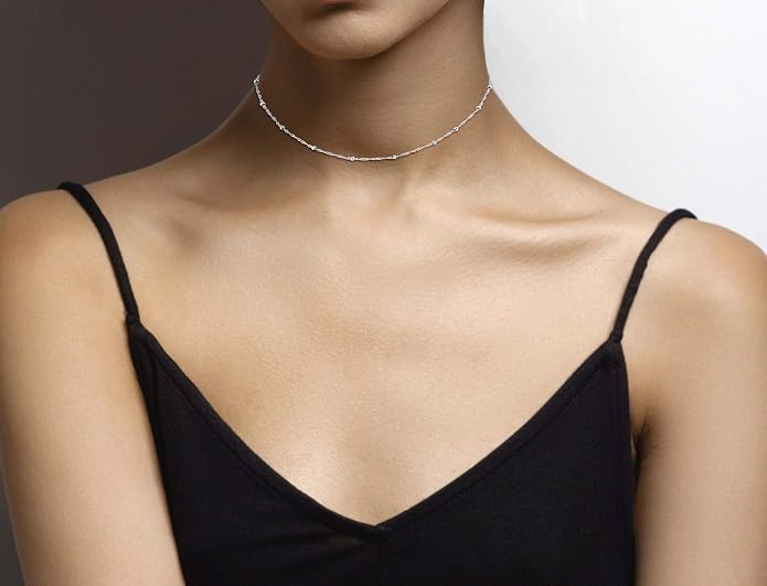 Miabella 925 Sterling Silver, 18K Gold Plated 925 Sterling Silver Figaro, Beaded Singapore, Sparkle, Cuban Link Chain, Choker Necklace for Women Made in Italy
