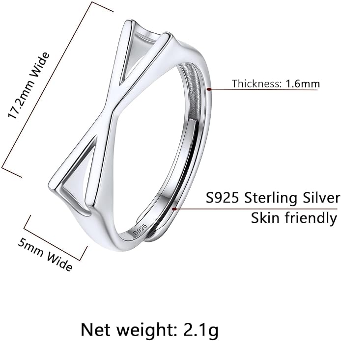 SILVERCUTE 925 Sterling Silver Initial Rings for Women,Adjustable Capital Letter Ring Hypoallergenic,Minimalist 925 Silver Rings for Mother Daughter