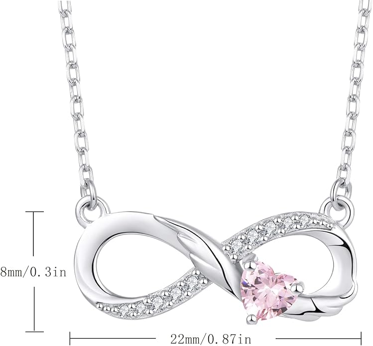 STARCHENIE Infinity Necklace 925 Sterling Silver Angel Wings Heart Birthstone Necklace for Women