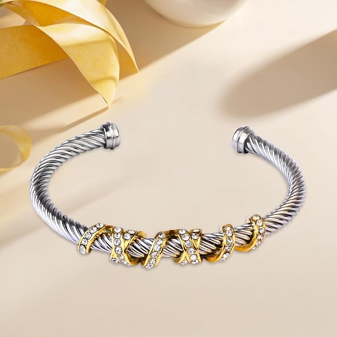 Twisted Cable Cuff Bracelets for Women 5mm Stainless Steel Cuff Bangle Bracelet Designer Inspired Jewelry Valentine Day Gift