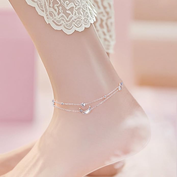Anklets for Women 925 Sterling Silver Blue Evil Eye Infinity Butterfly Adjustable Multilayer Layered Summer Beach Ankle Bracelet Foot Chain Jewelry for Women