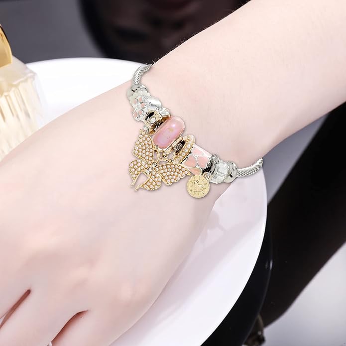 DS Charm Bracelets for girls,exquisite cute cartoon friendship bracelets Silver Stainless Steel Bangle with birthday Gift box, Adjustable girls jewelry Suitable for holiday gifts