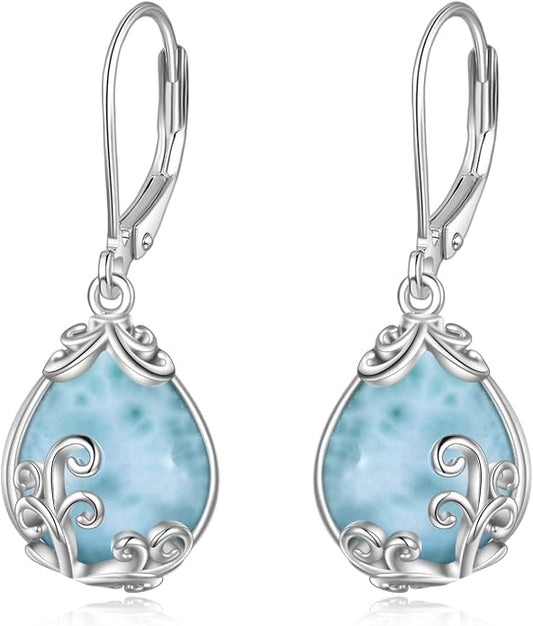 POPLYKE Celtic Filigree Teardrop Drop Dangle Earrings Sterling Silver Leverback Earrings Jewelry for Women