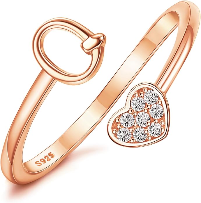 MILACOLATO 925 Sterling Silver Initial Rings for Women Teen Girl 18K Gold Plated Heart Initial Rings Adjustable Capital Letter Ring Stackable Thumb Pinky Rings for Daughter Birthday Bridesmaid Gifts Jewelry, A to Z