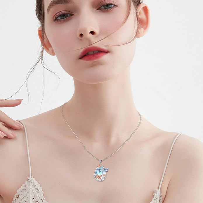 KQF Dragonfly/Butterlfy/Cat/Jellyfish/Bunny/Axolotl/Bee/Mermaid/Hummingbird/Elephant Necklace for Women Sterling Silver Moonstone Pendant Necklace Dragonfly Jewelry Gifts for Women