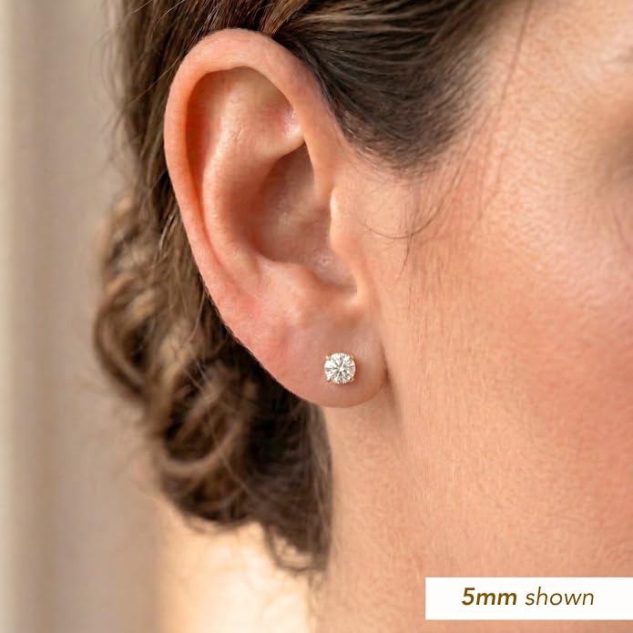 14k Yellow Gold Solitaire Round Cubic Zirconia Stud Earrings in Secure Screw-backs