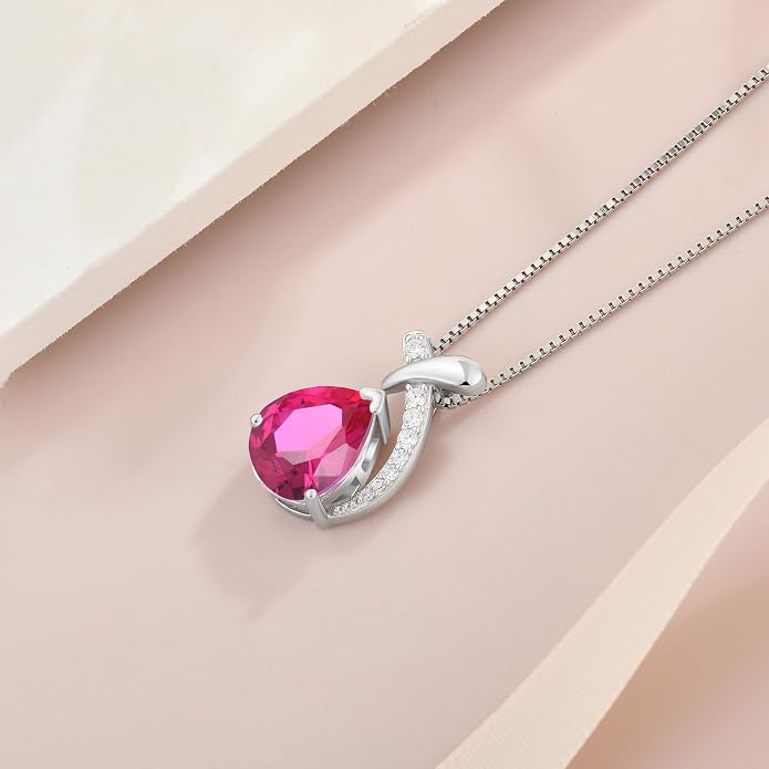 Teardrop Birthstone Necklace for Women,925 Sterling Silver Pear Cut Zircon Gemstone Pendant Necklace for Birthday Engagement Anniversary Wedding Jewelry