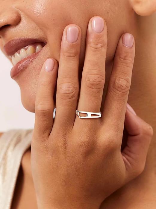 SILVERCUTE 925 Sterling Silver Initial Rings for Women,Adjustable Capital Letter Ring Hypoallergenic,Minimalist 925 Silver Rings for Mother Daughter