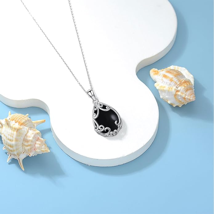 HPQQ Teardrop Necklace 925 Sterling Silver Filigree Gemstone Pendant Necklace Fine Jewelry Birthday Mother's Day Gifts for Women Her Mom